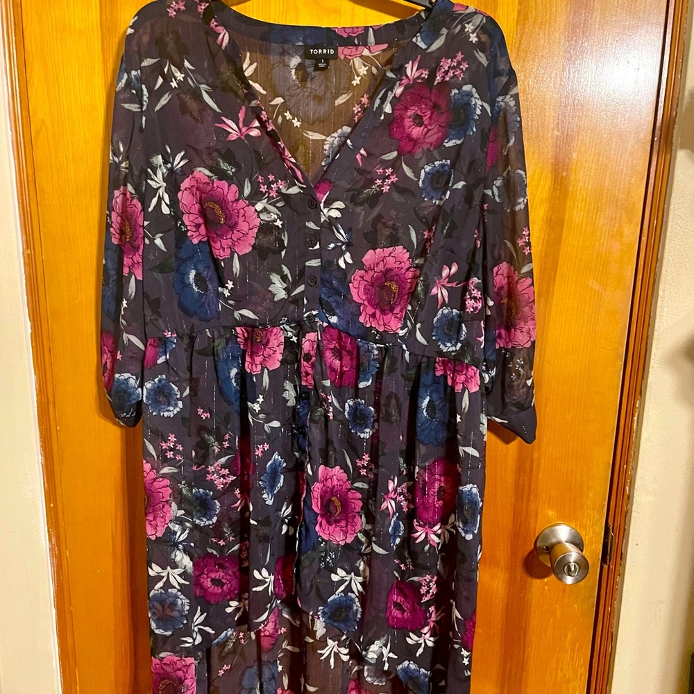 Torrid LexieBabydoll Floral Sheer Chiffon HiLo Tunic Size 1